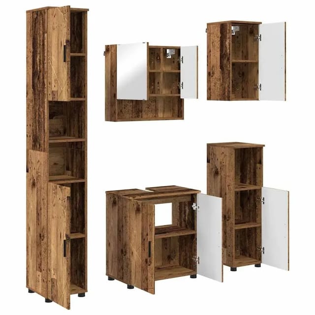 vidaXL Badezimmermöbel-Set 5-Tlg Altholz Holzwerkstoff & Metall 3392991