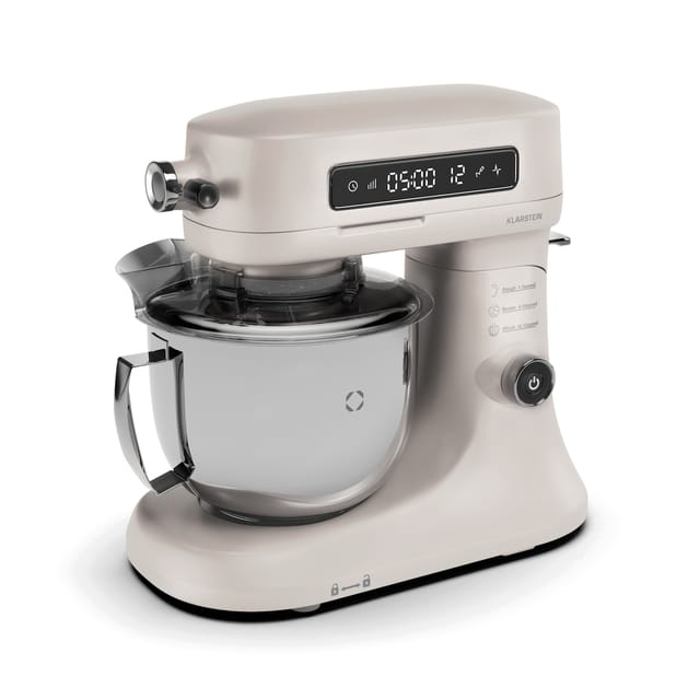 Chiara Küchenmaschine 1600 Watt 12 Stufen Edelstahlschüssel LCD-Display inkl. Zubehör Sand