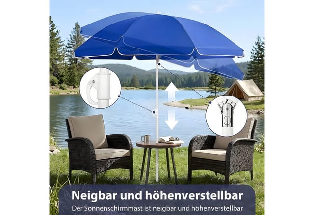SUNULA Sonnenschirm Ø140/Ø160 cm Balkonschirm Rund Strandschirm mit Schutzhülle, LxB: 140x140 cm, 140 cm mit Knickfunktion, Höhenverstellbar, Leicht zu Transportieren
