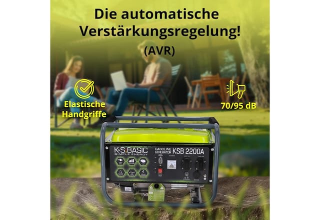 Könner & Söhnen Stromerzeuger KSB 2200A, 2,20 in kW, (Benzingenerator K&S Basic mit AVR, Grundausführung, 1-tlg., Zuverlässige Notstromquelle für Zuhause, Voltmeter, Großer Tank), AVR, Voltmeter, Erfüllt EU-Normen, Zuverlässige Garantie
