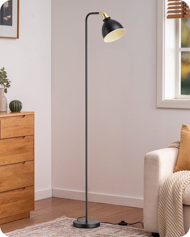 EDISHINE Stehlampe Wohnzimmer, LED wechselbar, warmweiß, Leselampe für Büro & Arbeitszimmer, Schwarz, 155cm