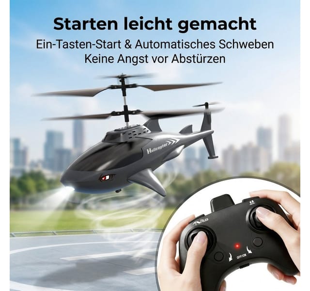 Rolipo Ferngesteuerter Shark Hubschrauber Spielzeug für Kinder, LED-Licht Spielzeug-Drohne (Hai-Design, Geschenke zum Kindertag, Höhenhaltung, Ein-Knopf Start/Landung, 2 Geschwindigkeit, Modulakku)