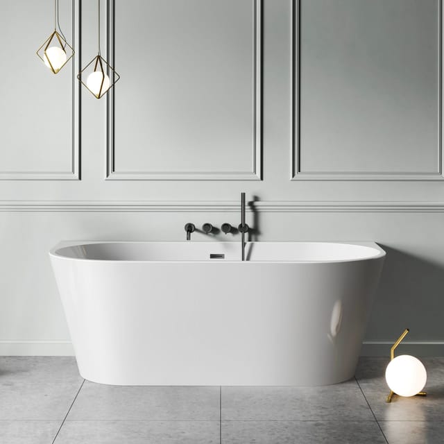 Halb Freistehende Badewanne Malaga Weiß Glänzend 160 Cm