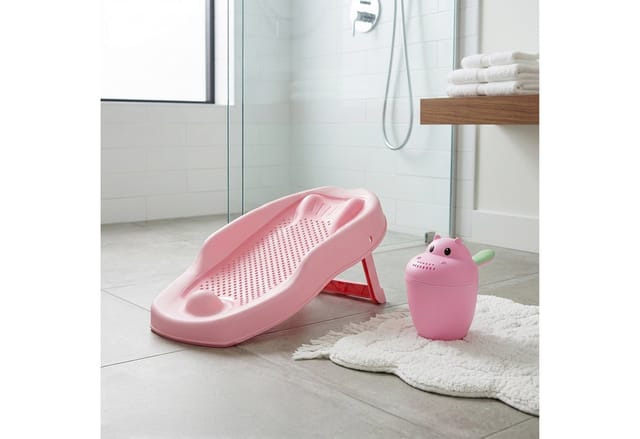 Relaxdays Baby-badehilfe Set, Mit Haarwaschbecher, Tränenfrei, Badestütze Rutschfest, Hbt: 19x51,5x30 Cm, Pp/tpe, Rosa