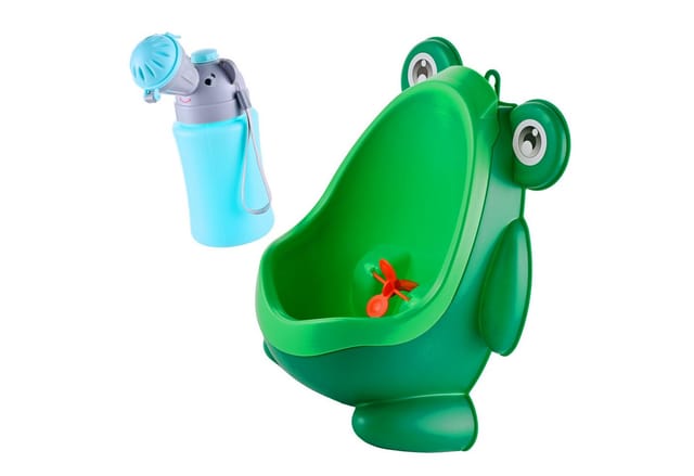 Relaxdays Kinder-urinal 2er Set, Wand & Unterwegs, Toilettentrainer Jungen, Frosch & Elefant, Reise, Mobil, Mehrfarbig