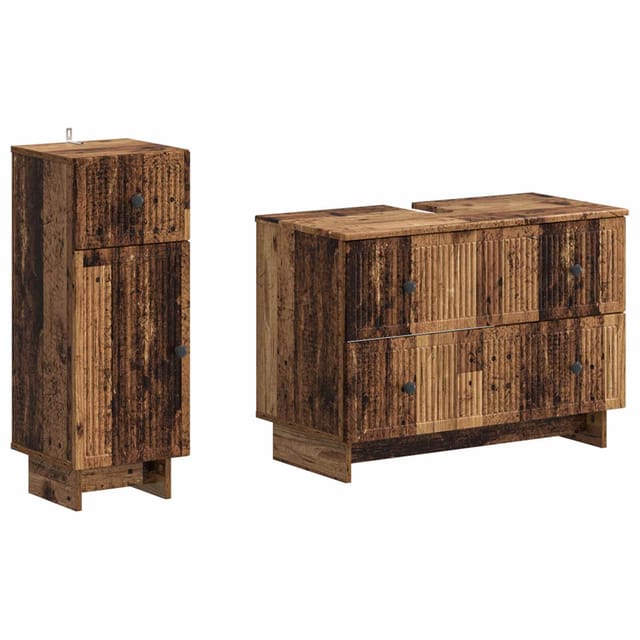 2-teiliges Badezimmer Schrank Set Ede Altholz Holzwerkstoff Vidaxl