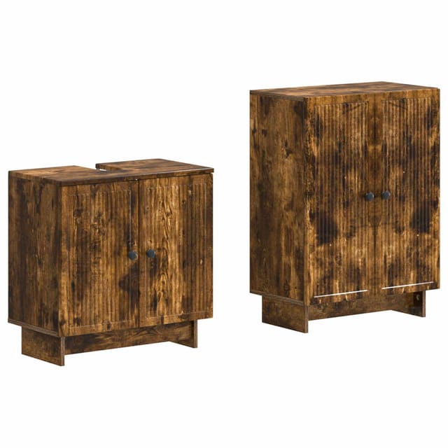 2-teiliges Badezimmer Schrank Set Ede Raucheiche Holzwerkstoff Vidaxl