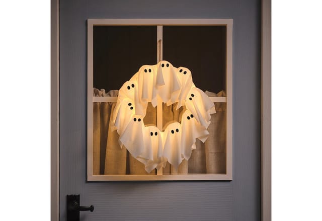 LED Halloween Türkranz 32 cm mit Geistern & 6h-Timer