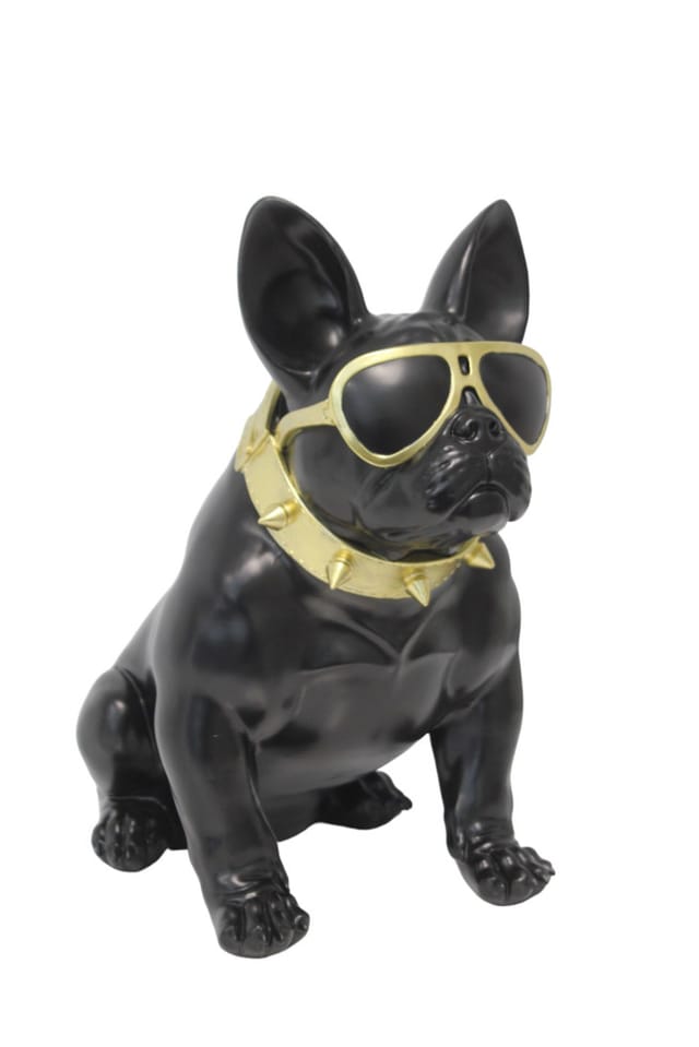 Figur Bulldogge mit Brille groß, Polyresin 60 x 35x 54 schwarz