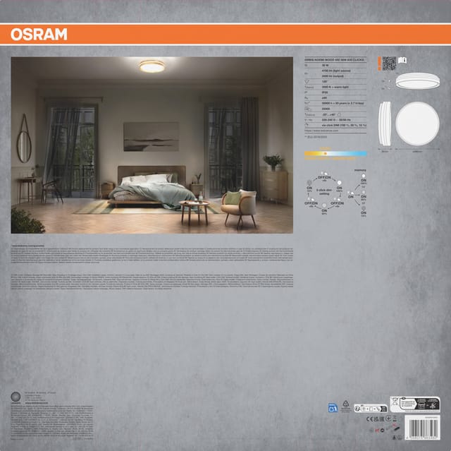 Osram LED-Deckenleuchte Orbis Noemi Wood Ø49 cm 36 W Holzdekor dimmbar