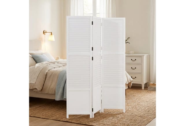 Homestyle4u 3-tlg. Paravent in Weiß 130x175 cm 892