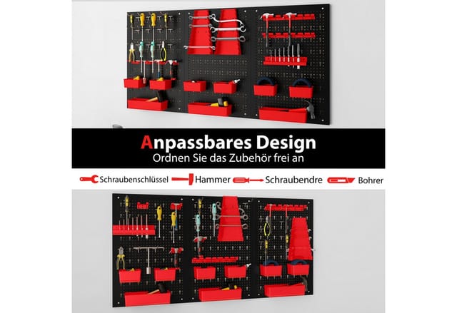 Costway Werkzeugwand mit 9 Aufbewahrungsboxen & Haken Rot