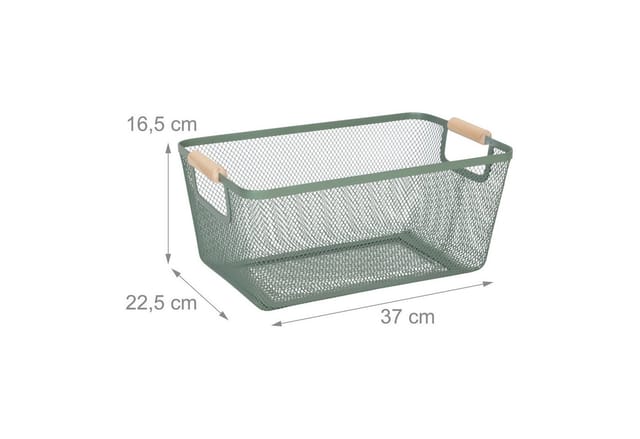 Relaxdays Drahtkorb Stahl Holz Mint mit Holzgriffen 16,5 cm x 37 cm x 22,5 cm 0,5 kg