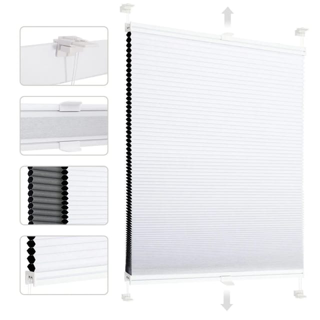 Sekey Wabenplissee Plissee Ohne Bohren 100% Verdunkelnd Weiß&Grau 85x130cm