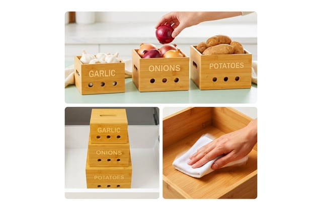 Relaxdays Aufbewahrungsboxen Bambus Natur Stapelbar Mit Belüftungslöchern 16 cm x 23 cm x 23 cm 13.5 cm x 20 cm x 20 cm 11 cm x 17 cm x 17 cm