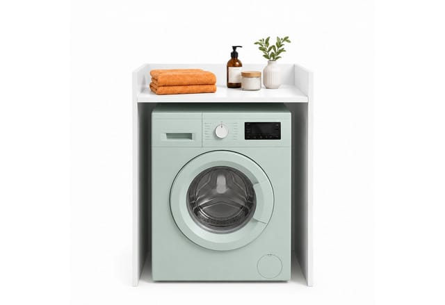 Relaxdays Waschmaschinenschrank Spanplatte Weiß Wasserabweisend Kippsicherung