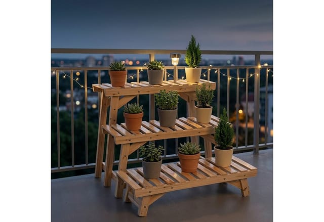Relaxdays Blumenständer 3-teiliges Set Tannenholz Natur 3-Stufig 19,5 cm x 70 cm x 25 cm 33 cm x 70 cm x 25 cm 49 cm x 70 cm x 25 cm