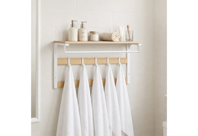 Relaxdays Wandgarderobe MDF Eisen Eiche Weiß Mit Ablage 10 Haken 80 cm