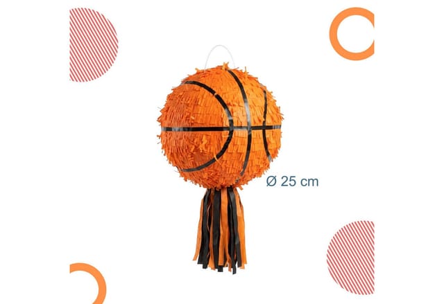 Relaxdays Piñata Set Papier Bunt Basketball Befüllbar Inklusive Schlagstock und Augenmaske ø 25 cm Schlagstock 28 cm