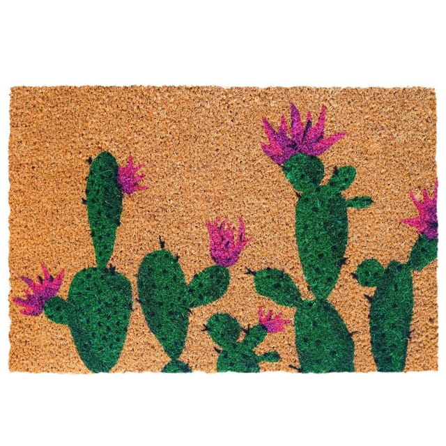 Relaxdays Fußmatte Kokosfaser PVC Natur mit Pflanzenmotiv Rutschfest Witterungsbeständig 60 cm x 40 cm x 1,5 cm 1,9 kg