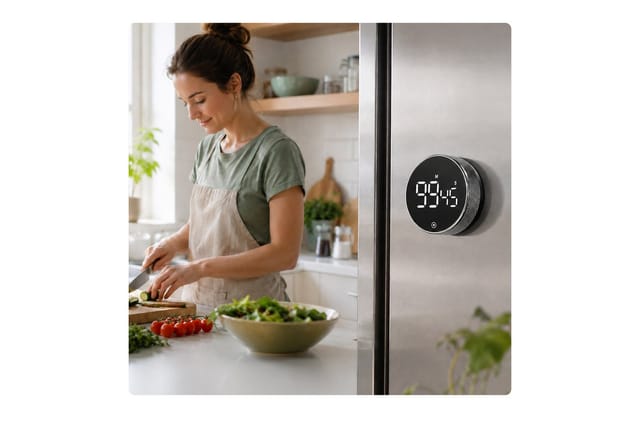 Relaxdays Küchentimer Kunststoff Silber LED Magnetisch ø 7.5 cm x 3 cm 0.07 kg
