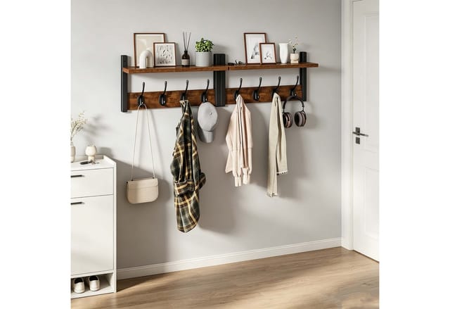 Relaxdays Wandgarderobe MDF Eisen Weiß mit Ablage 8 Doppelhaken 80 cm