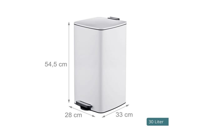 Relaxdays Mülleimer Eisen Kunststoff Weiß Tretpedal Softclose 30, 54,5 cm x 28 cm x 33 cm 3,4 kg