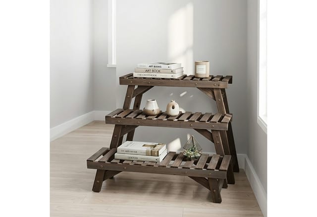Relaxdays Blumenständer 3-teiliges Set Tannenholz Braun 3-Stufig 19,5 cm x 70 cm x 25 cm 33 cm x 70 cm x 25 cm 49 cm x 70 cm x 25 cm