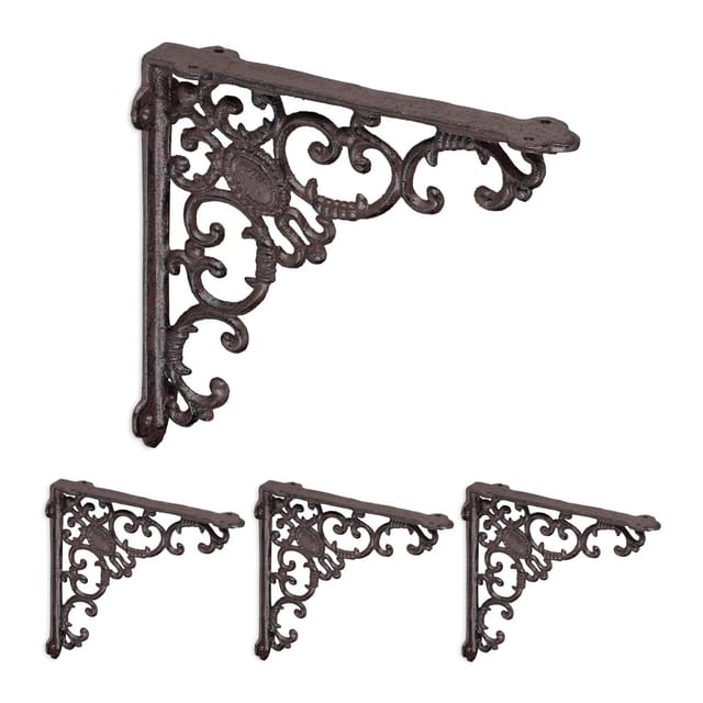 Relaxdays Regalwinkel 4er Set Gusseisen Braun 21,5 cm x 4 cm x 21,5 cm, 0,7 kg