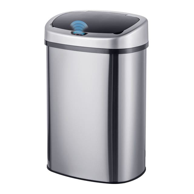 Relaxdays Mülleimer Edelstahl Silber Sensor Automatisch Anti-Fingerprint 50, 64 cm x 41 cm x 29 cm 3,2 kg