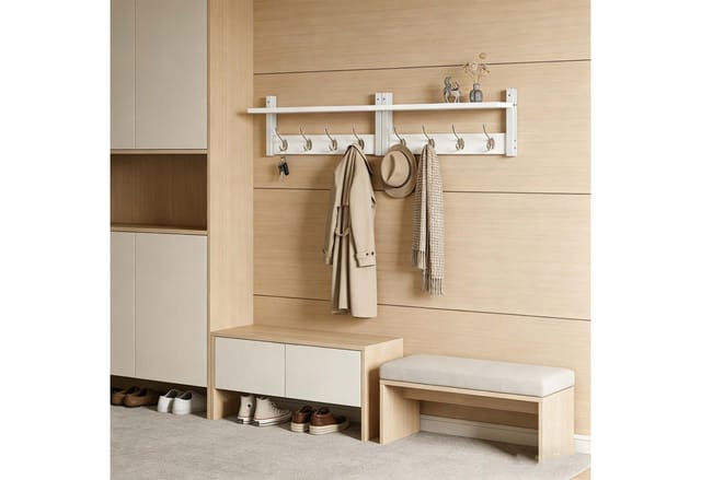 Relaxdays Wandgarderobe MDF Eisen Vintagebraun mit Ablage 8 Doppelhaken 80 cm