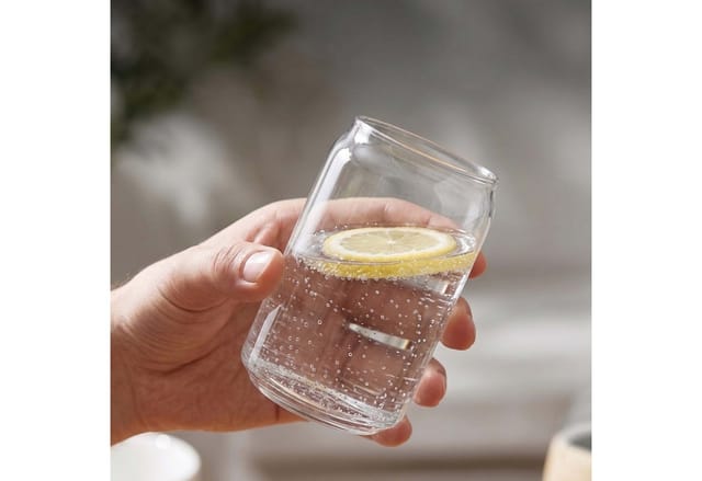 Relaxdays Longdrinkglas Soda-Kalk-Glas Transparent Dosenform Spülmaschinenfest 4er Set 13,4 cm x 7,6 cm x 7,6 cm