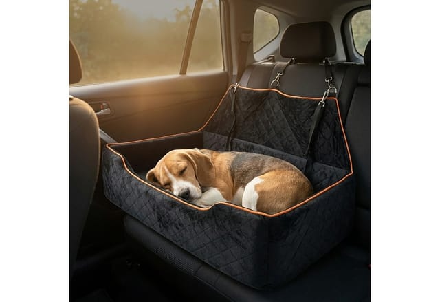 Relaxdays Hundeautositz Samt Schwarz Gepolstert Rutschfest 20 cm x 110 cm x 50 cm