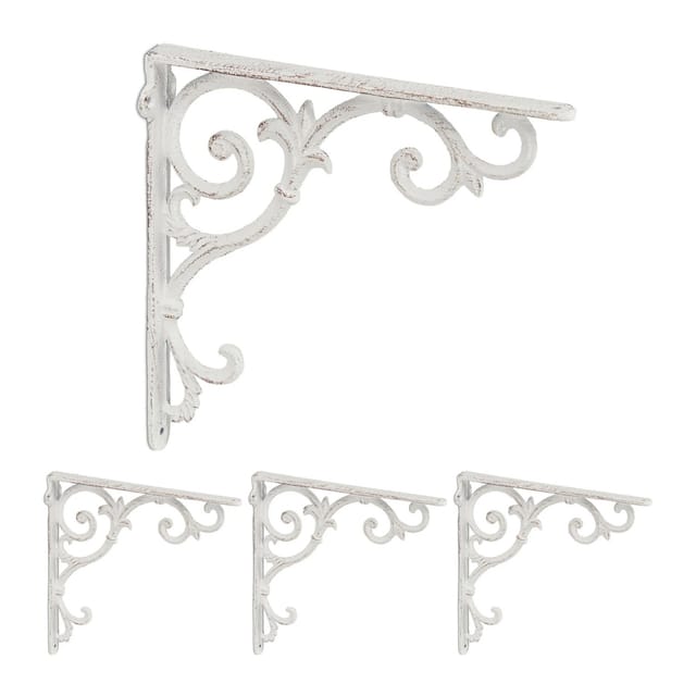 Relaxdays Regalwinkel 4er Set Gusseisen Weiß 24,5 cm x 4 cm x 24,5 cm 0,6 kg