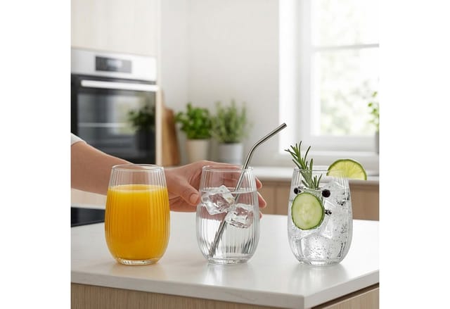 Relaxdays Longdrinkgläser 6er Set Soda-Kalk-Glas Transparent Spülmaschinengeeignet Temperaturbeständig Kohlensäurefest 11,5 cm x 8 cm x 8 cm