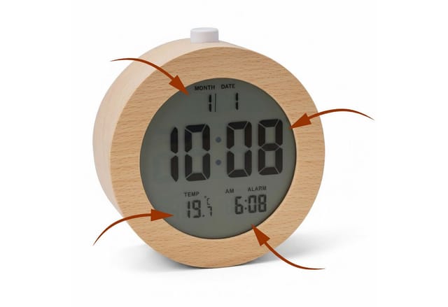 Relaxdays Wecker Buchenholz Natur Digital Temperaturanzeige Nachtlicht 4,9 cm x 9,7 cm x 9,7 cm 0,18 kg