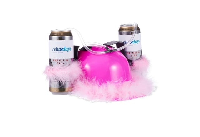 Relaxdays Bierhelm Kunststoff Pink Mit 2 Dosenhaltern 13 cm x 32 cm x 28 cm