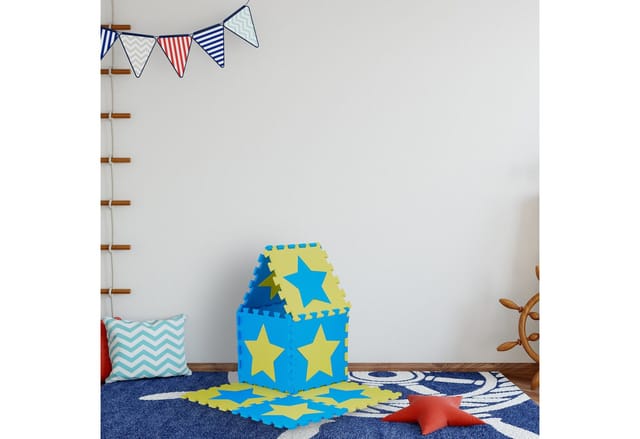 Relaxdays Puzzlematte Sterne EVA Schaumstoff Blau Gelb Weich 91 cm x 91 cm 550 g