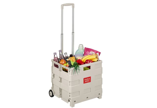 Relaxdays Einkaufstrolley Kunststoff Aluminium Beige Klappbar Teleskopgriff 100 cm x 42 cm x 37 cm