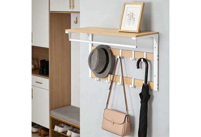 Relaxdays Wandgarderobe MDF Eisen Vintagebraun Schwarz Mit Ablage 10 Haken 80 cm
