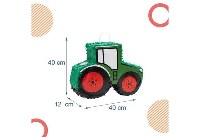 Relaxdays Traktor Pinata Seidenpapier Dunkelgrün Rot 3-teilig mit Stab und Maske 40 cm x 40 cm x 12 cm