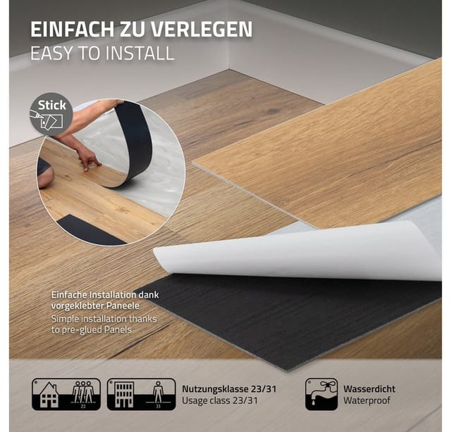 ML-Design PVC Bodenbelag 64 Dielen Vinylboden Selbstklebend 91,5x15,3 cm Holzoptik Eiche Rustikal