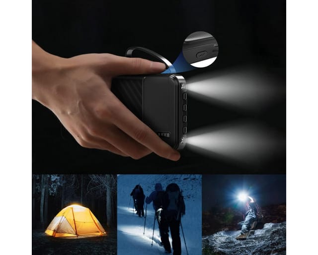 Wozinsky W11-B 10000mAh 10W Powerbank with Built-in Cables and Flashlight - Black - 10000 mAh