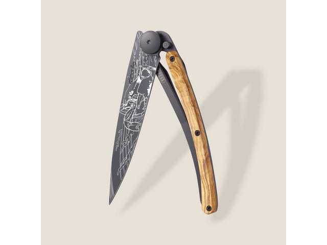 Deejo Taschenmesser 37g - Olivenholz / Krebs- Klappmesser - Outdoormesser - Messer, Sternzeichen Krebs Motiv