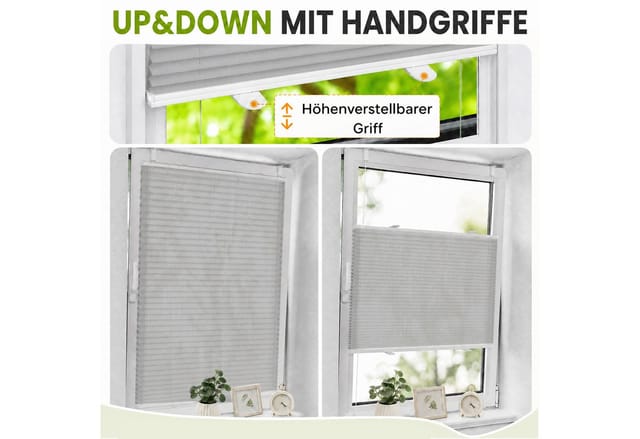 Vkele Plissee ohne Bohren Easy Fix Klemm Faltrollo, verspannt Fenster Rollo, Klemmfix,Klemmträger, Jalousie für Tür & Fenster Sichtschutz Sonnenschutz