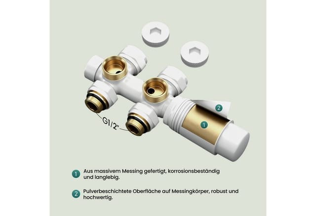 Mai & Mai Multiblock Mit Thermostat Für Heizkörper Heizkörperventil Ventil-armaturen Eck- Und Durchgangsform Für 15 Mm/16 Mm Rohre In Weiß Ventil03