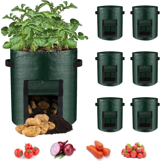 Set Mit 6 Grünen Pflanzsäcken (18 X 15 Cm) Für Kartoffeln Mit Klappfenster Und Griff Für Gemüse