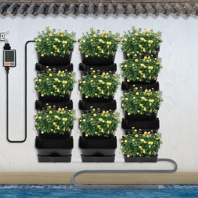 Vertikaler Garten Selbstbewässernd, Pflanzenwand Set Mit 18 Töpfen & Intelligenter Timer, Automatische Bewässerung Für Balkon, Terrasse & Innenraum, Inkl. Tropfsystem & Regen Sensor