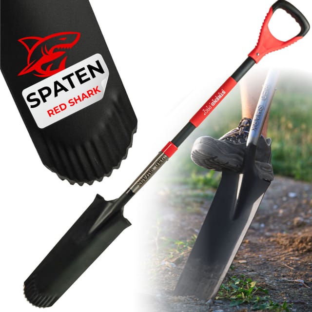 Spaten Strend Pro Premium Redshark, Schmal, Drainierend, Mit Glasfaserstiel D 1280 Mm, 10 Jahre Garantie.