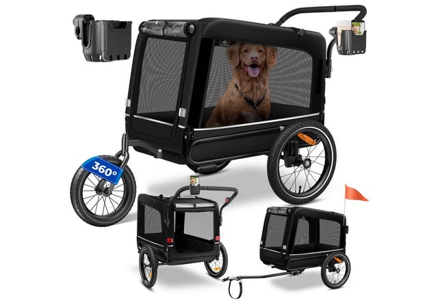 Kesser® Hundeanhänger Boxer 3-in-1 Hundebuggy & Jogger Fahrradanhänger Groß Ca. 240 Liter Volumen Gefedert Material: 600d Oxford Canvas Schwarz